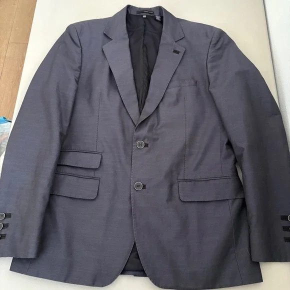 ZARA Man Blazer Jacket Dark Blue Textured 2‎ Button Sport Coat Men Size USA 42 - Picture 4 of 11